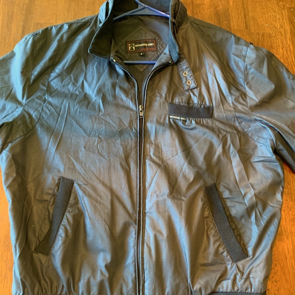 Vintage 80's Members Only Black Bomber Jacket with Stand-up Collar